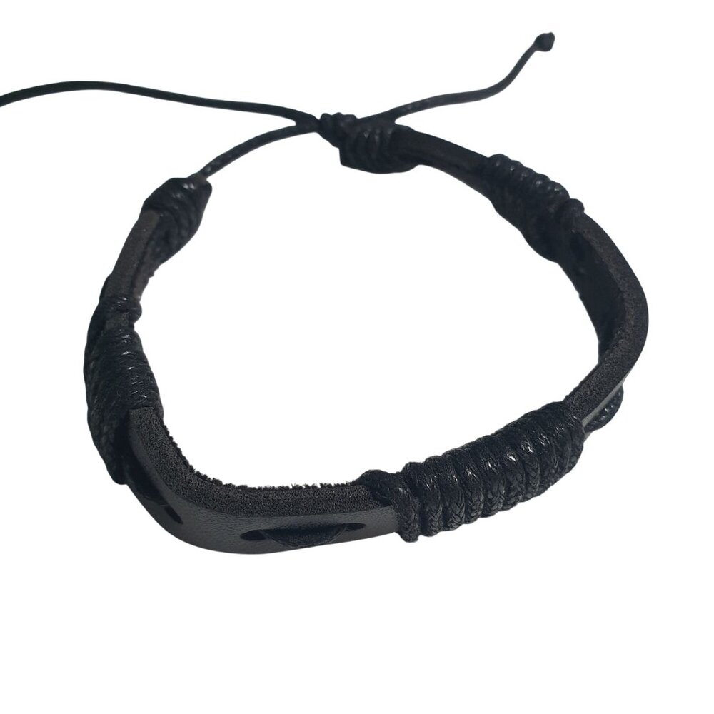 Adjustable Black Braided String Leather Bracelet Handcrafted Minimalist Design